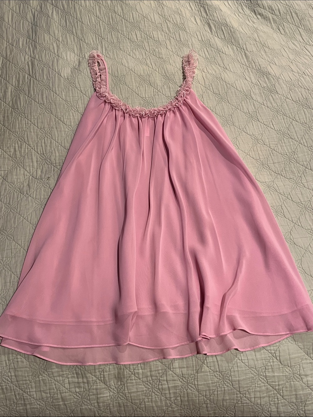 Vintage Oscar de la Renta Pink Chiffon Night Dress with Gathered Neckline